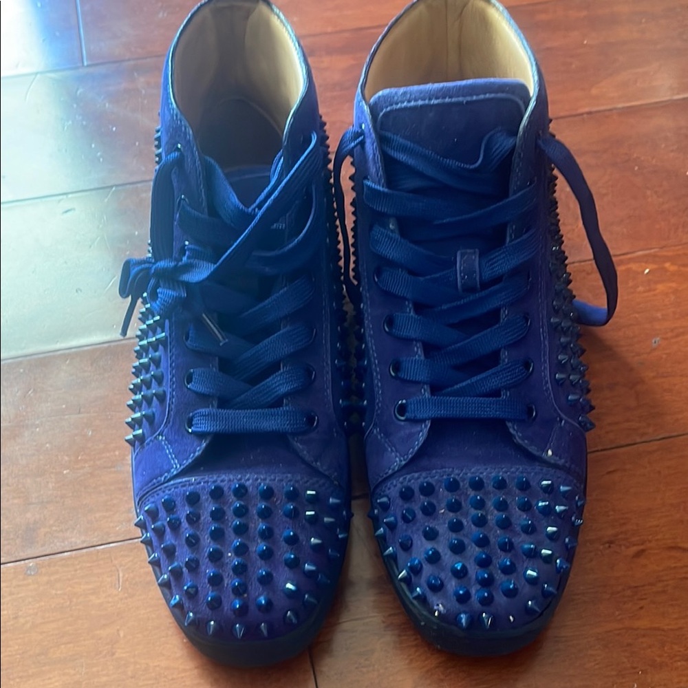 Christian loub Studded High-Top Sneakers in Blue box and dust bags included